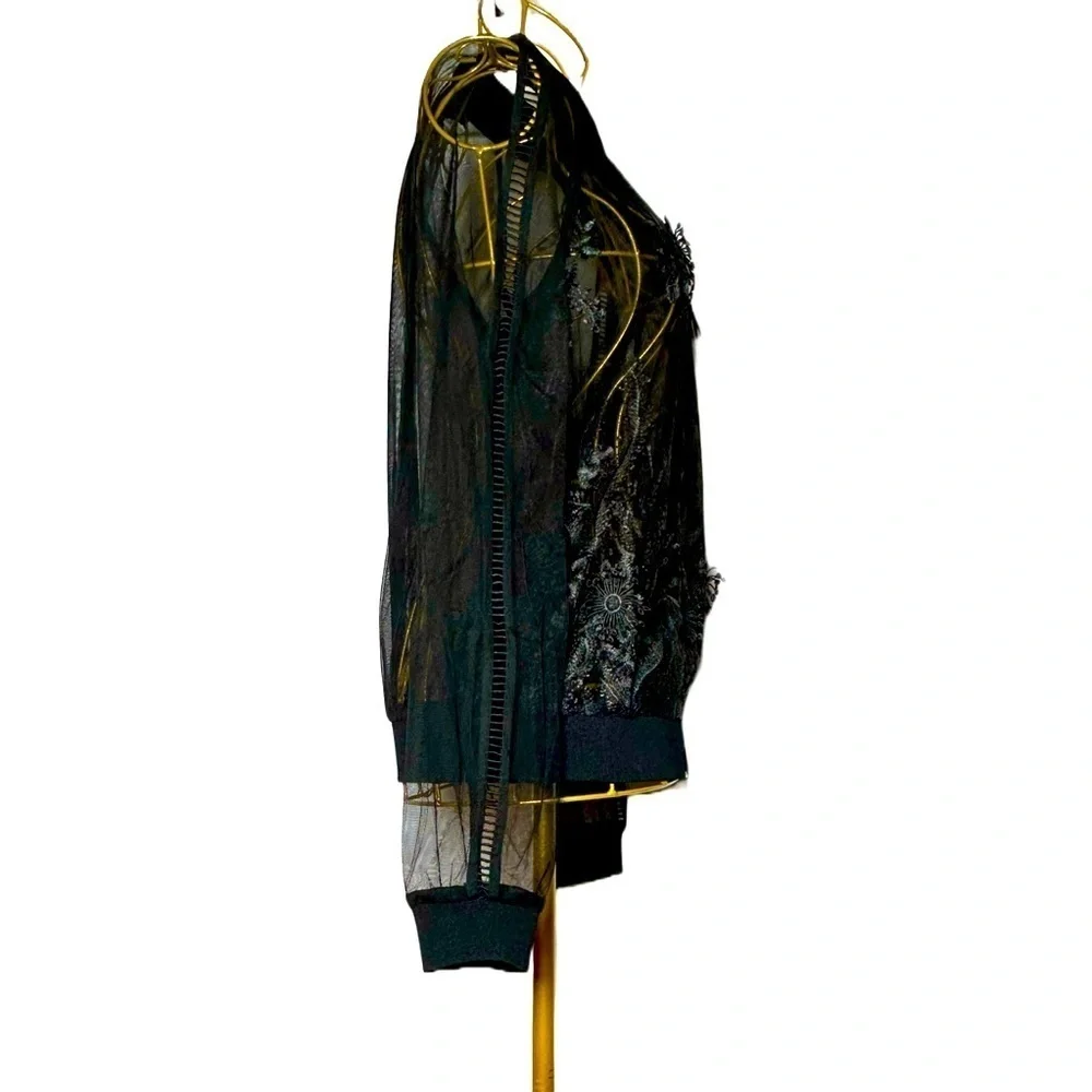 NWT Revolve Endless Rose Lace Mesh Black Bomber Jacket, Zipper, Sizes XS & S - Picture 7 of 16